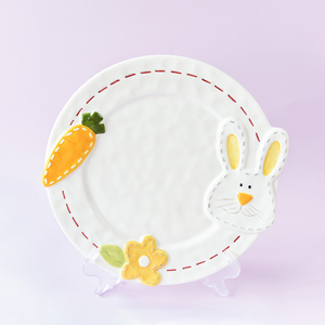 <strong>Stitch</strong> Embossed Bunny Porcelain Round <strong>Plate</strong> for Home Decoration and Easter Gift - Product Image 1