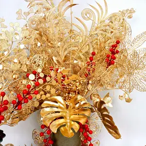 Holly Red Fruit Rich Fruit Gold Simulation Flower Golden Eucalyptus Ginkgo Leaf New Year Decoration Flower Material