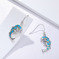 Boucles d'oreilles pendantes en argent sterling 925 véritable pour femme, motif dauphin mignon avec opale de feu bleue, style vintage, pour mariage, fête et cadeau