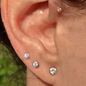 Bezel Kim Cương 14K Vàng Vàng Vách Ngăn Ren Flat Back <span class=keywords><strong>Stud</strong></span> Ear Sụn Mũi Lip Piercing Trang Sức Cho Phụ Nữ - Product Image 3