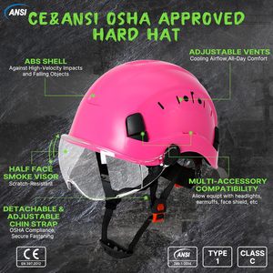 Casque de sécurité rose avec visière réglable 53-63 cm, homologué ANSI Z89.1 OSHA Type 1 Classe C, léger et sûr - Product Image 2