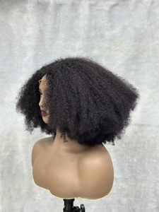 Letsfly Promotion 72$ Afro <b>Wigs</b> 4x4 Closure 100% Human Hair 18inch Natural Black <b>Wigs</b> Available Black Women 200g - Product Image 1