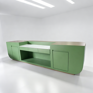 Table de réception Q151 en quartzite vert brillant à coins arrondis, finition en laiton de luxe, pour hall d'hôtel, spa, réception, taille personnalisée disponible - Product Image 5