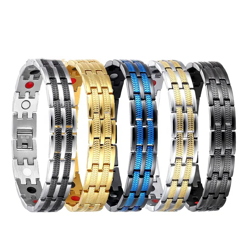 Braccialetto di ioni negativi per la salute degli uomini alla moda in acero braccialetto di bioenergia umana bracciale in titanio con grafica a foglia