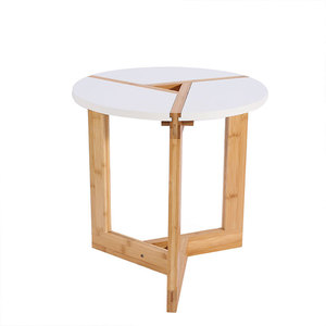 Bamboo Coffee <b>Table</b> With <b>White</b> Top And Wooden Frame For Living Room Or Office Eco Friendly Design - Product Image 5