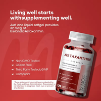 Capsules d'astaxanthine à base d'extraits végétaux naturels en gros, dosage personnalisé, emballage avec logo de marque privée, complément alimentaire en gélules molles