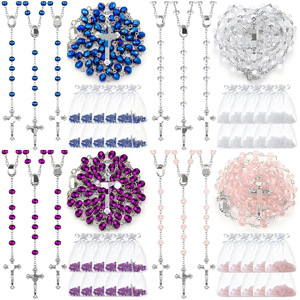 Collier chapelet en cristal plaqué bleu, violet, rose, bijoux religieux catholiques en cristal artificiel, cadeau avec pendentif croix et perles - Product Image 1