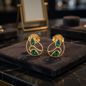Pendientes de Plata Chapados en Oro con Gema Verde en Forma de Gota, Joyería Vintage de Moda para Mujer - Product Image 2