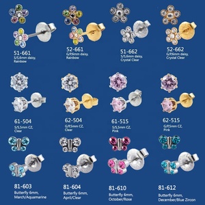 316L In Acciaio e 24K Placcato Oro Orecchini DELLA CZ DELLA Sfera Del Cuore Del Fiore della Stella Corona Farfalla Sterilizzato Confezionato Delle Donne Degli Orecchini regali Dei Monili - Product Image 2