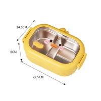 Boîte à lunch isotherme en acier inoxydable motif canard jaune, conteneur portable pour étudiants, boîte bento compacte avec compartiments et bol à soupe, mignonne