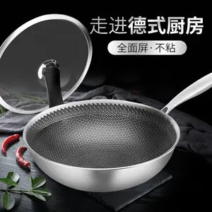 304ステンレス鋼7層ノンスティック中華鍋ハニカムコーティング三重調理器具中華鍋