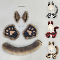 Ensemble d'accessoires de déguisement animalier unisexe pour adulte, mignon, en fausse fourrure polyester, avec bandeau oreilles de chat et queue de renard, pour Halloween