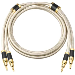 banana Speaker Cable 15 Feet Banana Plugs Convertible Gold Plated Y Spade Connectors Silver Plated Copper Wire Nylon Braided