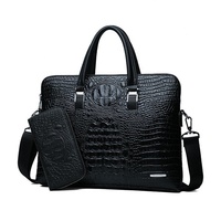 Sac à bandoulière unisexe en PU à motif crocodile pour hommes Sac souple et étanche pour les nouvelles affaires Mode travail Bureau Document Ordinateur