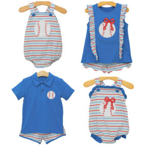 Conjuntos de Ropa para Niños con Estampado Personalizado, Pantalones Cortos de Béisbol, Pelele de Burbuja para Bebés, Conjuntos de Ropa para Hermanos al por Mayor, Mezcla de Algodón - Product Image 6