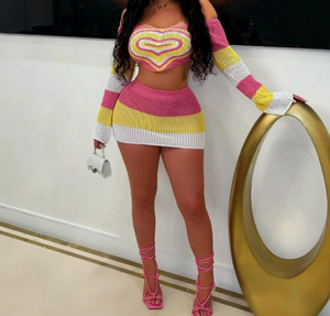 Viviblook Z418ST10 Moda ahuecada Top de punto Mini falda de cintura alta Conjunto de dos piezas Conjuntos de ropa para niñas - Product Image 3