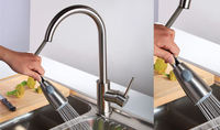 Robinet de cuisine moderne à poignée unique avec cartouche céramique en acier inoxydable pour hôtels, avec douchette extractible