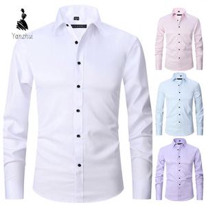 Chemises habillées pour hommes S-8XL Nouveauté Unies Manches longues Décontractées Coupe ajustée Respirantes Noir et Blanc Vêtements masculins sociaux - Product Image 4