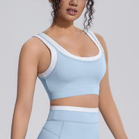 Dames Contrast Dubbellaagse Sportbeha 80 Procent Nylon 20 Procent Spandex U-hals Mouwloos Yoga Workout Fitness Top