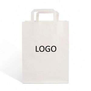 Sac en papier kraft blanc à poignée plate écologique avec impression de logo personnalisé - Product Image 1