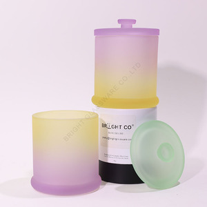 Luxury Candle Container Gradient <strong>Frosted</strong> Aromatherapy High White Wholesale Empty <strong>Glass</strong> Candle Jars with <strong>Glass</strong> Lid for Xmas - Product Image 2