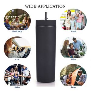 Custom Logo 16Oz Plastic Skinny Tumbler Bpa Free Matte Acrylic Iced Coffee Travel Mug Reusable Party <b>Cup</b> <b>With</b> and <b>Straw</b> Lid - Product Image 3