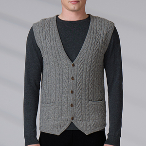 Custom Logo OEM ODM <b>Men</b> Autumn Office Business Cable <b>Knit</b> V-Neck Sweater Sleeveless Regular Fit Merino Wool Waistcoat - Product Image 4