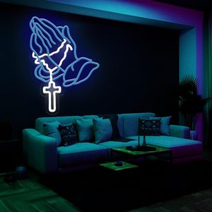 Letreros de Manos en Oración, Luces LED de Neón Atenuables, Alimentadas por USB, Luz Ambiental, Decoración para Escaparates, Luz Indicadora de Calle, Personalizables - Product Image 4