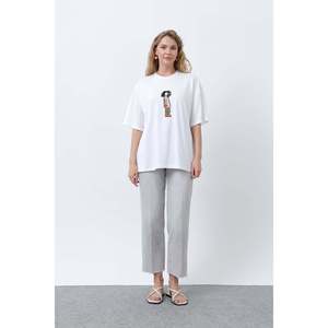 Pantalones Oxford de Pierna Recta para Mujer, Color Beige, Cintura Media, Transpirables - Product Image 4