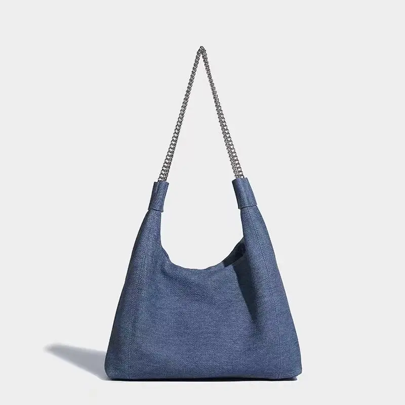 महिलाओं के लिए स्वनिर्धारित लोगो हॉट सेलिंग बड़ा फैशन क्लॉथ बैग, महिलाओं के लिए मेटल चेन शोल्डर बैग आधुनिक डेनिम क्रॉसबॉडी बैग