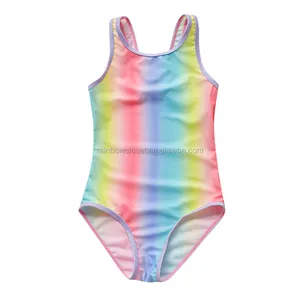 OEM China Supplier Children Trendy Summer Beach Clothes Kid Girls Colorful Rainbow Printing Tankini Swimming Wear