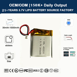Baterai lithium ion 3.7V 300mAh 452530 Ukuran Kustom Pabrik untuk Mainan RC, Perangkat yang Dapat Dipakai, dan Perangkat Medis OEM/ODM - Product Image 1