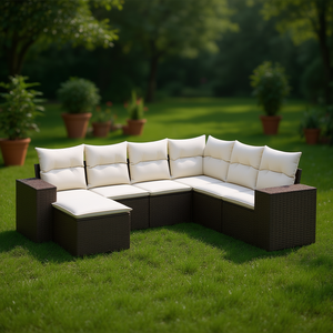 Conjunto de Sofás de Jardín Marrón, Muebles de Ratán para Exteriores con Cojines de Espuma de Alta Densidad, Diseño Contemporáneo Impermeable - Product Image 2