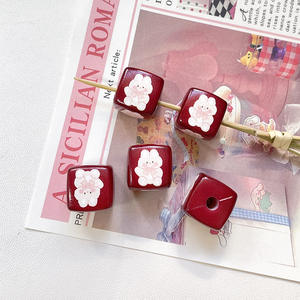 Serie de otoño e invierno conejo a cuadros cuentas cuadradas DIY pulsera collar con cuentas Cadena de teléfono móvil cuentas de impresión de cubo de azúcar - Product Image 5