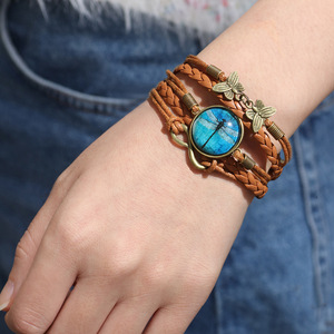 Retro <b>Leather</b> Braided Multi-layer <b>Bracelet</b> With Dragonfly Inlay Adjustable Wrist Accessory For Women Jewelry - Product Image 2