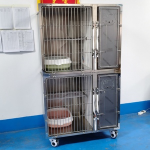 <span class=keywords><strong>คอนโด</strong></span>แมวสแตนเลสสองชั้นพรีเมียม พร้อมฉากกั้นเลื่อนแบบล็อคได้และล้อเงียบ สำหรับใช้ภายใน/ภายนอกอาคาร - Product Image 4