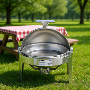 Calentador de alimentos redondo de acero inoxidable Db 6L con tapa enrollable para catering y parrilladas al aire libre - Product Image 2