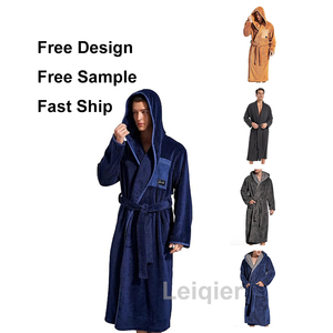 Accappatoio Termico in Lana Lavorata a Maglia con Logo Personalizzato, Morbido Pigiama con Cappuccio, Cappotto da Casa Extra-Lungo di Lusso con Tasche Grandi per <span class=keywords><strong>Uomo</strong></span> - Product Image 1