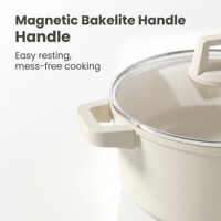 Ensemble de batterie de cuisine antiadhésive en aluminium céramique recyclable, 14 pièces, style américain, personnalisable, faible MOQ, avec couvercles en verre transparent et magnétiques