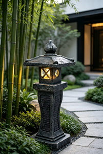 Lanterne de jardin <span class=keywords><strong>japonaise</strong></span> en résine avec lumière LED <span class=keywords><strong>solaire</strong></span>, lumière de chemin extérieure imperméable, ornement de jardin zen - Product Image 4