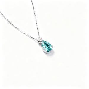 Collar Clásico de Plata 925 con Colgante de Piedra en Forma de Gota de Agua Color Verde Azulado y Engaste de Diamantes Redondos para Uso Diario Femenino - Product Image 3