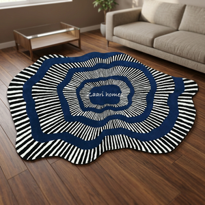 Hypnotic Wave Hand-Tufted Rug New Zealand Wool | Abstract Blue & Black Statement Rug - Product Image 1