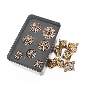 Wholesale Full sets Table Game Polyhedral DND Antique Gold Metal Dice Set with Case