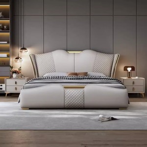 Nội thất phòng ngủ sang trọng hiện đại giường mềm mại kích thước nhỏ dành cho người lớn giường đôi khung da bộ lưu trữ thiết kế tổng thể - Product Image 1