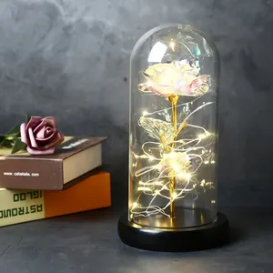 Regalo Artificial <span class=keywords><strong>para</strong></span> el Día de San Valentín, Rosa Mágica Dorada con Luz LED, Rosa con Hojas de Oro de 24k, Flor Decorativa en Cúpula de Cristal con Luz - Product Image 4