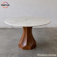 Table à manger moderne avec plateau rond en marbre, base en bois massif, table de salle à manger sculpturale en forme de fleur, table de cuisine pour la maison