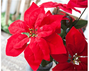 Y0024-4 Vente en gros de fleurs de Noël artificielles en velours rouge réalistes de 45 cm à 7 têtes, pour la fête des mères, la fête des pères, Halloween - Product Image 2