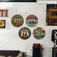 Juego de Letreros Metálicos Redondos Retro de Carretera, Decoración de Pared con Autos Clásicos para Cuarto de Hombre o Garaje