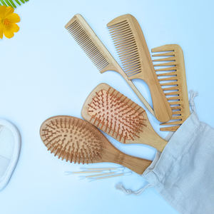 Eco-Friendly Shower <strong>Bamboo</strong>+Silicone Paddle Hair Brush <strong>Set</strong> Customized Size for Thick-Thin-Curly Hair Dry Bathroom <strong>Washing</strong> Case - Product Image 1