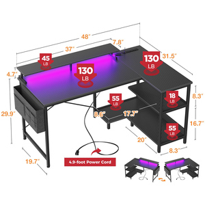<span class=keywords><strong>Bureau</strong></span> de jeu RGB en forme de L, grand <span class=keywords><strong>bureau</strong></span> d'angle pour e-sport, table de jeu pour ordinateur, fabricant de bureaux pour PC <span class=keywords><strong>gamer</strong></span> noirs <span class=keywords><strong>avec</strong></span> prises électriques - Product Image 2